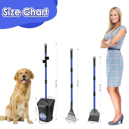 SlowTon Dog Pooper Scooper, 37.4" Long Handle Poop Scoop for Large Dogs - color: Blue, size: X-Large 6L Bin+20 Waste Bag