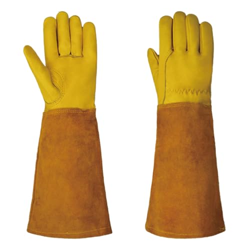 3-in-1 Gloves for Gardening, Farming & Cleaning, Stab-Proof, Anti-Slip, Wear-Resistant, Comfort, Breathable, Durable - color: Yellow-leather, size: Large