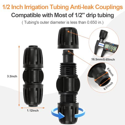 1/2 Inch Drip Irrigation Coupling Fittings, 12 Pieces Barbed Locked Coupler Connectors for 1/2 Inch Irrigation Tubing (1/2" ID x 0.640" OD) Anti-leak Straight Coupling for Garden Drip Systems - size: 1/2" Nut Coupler 12 Pcs