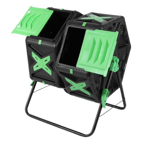 140L Dual Chamber Compost Bin Outdoor Rotating Composter W/Sliding Door Easy Setup Compost Tumbler for Outside Garden and Yard