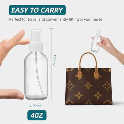 Clear Glass Spray Bottles 4 oz, Small, Fine Mist, 4 Pack