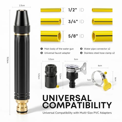 LusterAce High Pressure Hose Nozzle, Adjustable Garden Hose Spray Nozzle for Watering Plants, Patio Cleaning and Car Washing, 2 Pack