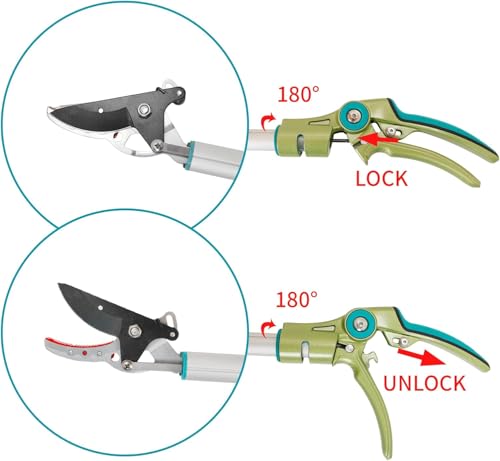 GARTOL 32 Inch Cut and Hold Pole Pruner - Lightweight Long Reach Tree Trimmer with Snip and Grip Technology, 1/2 Inch Cutting Capacity, One-Hand Use Fruit Picker for Roses, Persimmons & Tall Branches