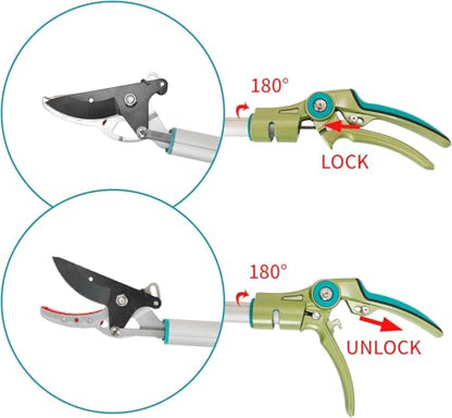 GARTOL 32 Inch Cut and Hold Pole Pruner - Lightweight Long Reach Tree Trimmer with Snip and Grip Technology, 1/2 Inch Cutting Capacity, One-Hand Use Fruit Picker for Roses, Persimmons & Tall Branches