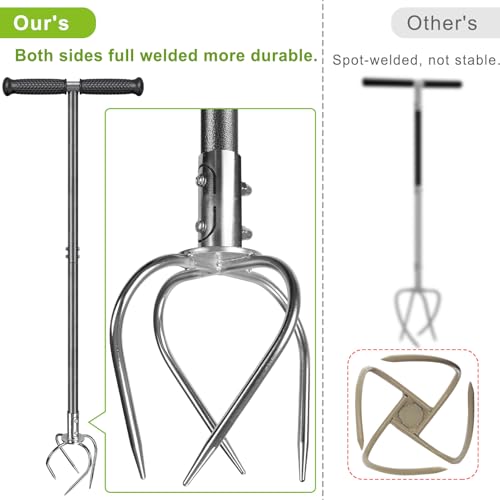 Dolibest Manual Twist Tiller, All-Steel Garden Claw Cultivator with 4 Curved Claws and Soft Rubber Handle, Hand Tiller Garden Claw for Gardening Bed and Plant Box (39'') - color: Manual Twist Tiller with T-Shape 2