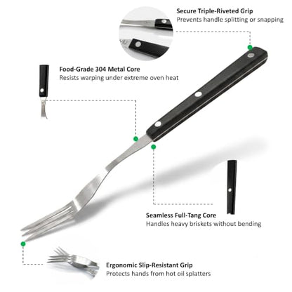 WALLFARM 12 Inch Stainless Steel Grill Fork, 3 Prong Granny Fork - size: 12 Inches