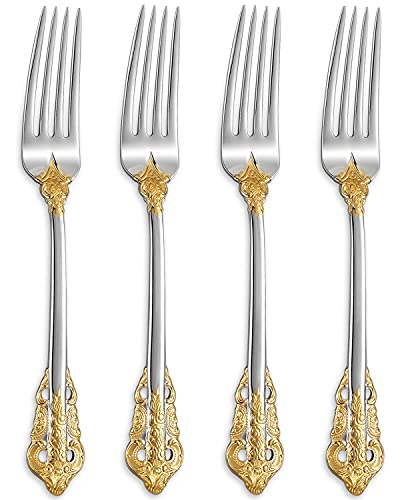 KEAWELL Luxury 4-Piece 18/10 Stainless Steel Dinner Fork Set (Gold Accent) - color: Gold Accent