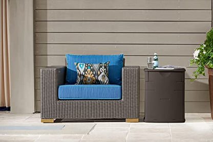 Rubbermaid Small Resin Outdoor Storage Deck Box (19 Gal) Weather Resistant Brown Deck Organization for Home/Small Garden Tools/Grilling Accessories/Pool Supplies