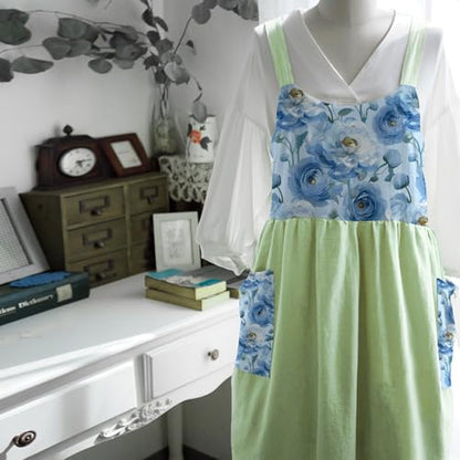 Cotton Linen Apron Cross Back Apron for Women with Pockets Pinafore Dress - color: 2 Pack-white+yellow