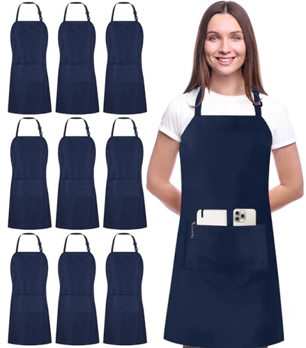 Utopia Kitchen Bib Aprons 10 Pack Adjustable With 2 Pockets - color: Navy