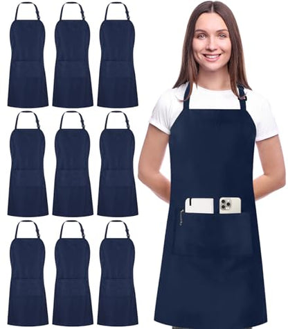 Utopia Kitchen Bib Aprons 10 Pack Adjustable With 2 Pockets - color: Navy