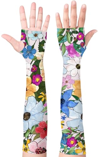 Gardening Sleeves for Women UV Sun Protection with Thumb Hole Anti-Scratch - color: Multi Flowers