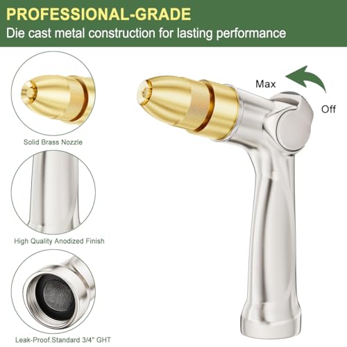 FANHAO 100% Metal Thumb Control Adjustable Hose Nozzle, High Pressure
