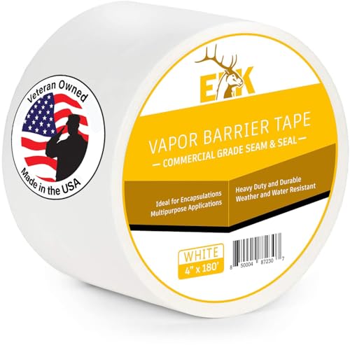 ELK Vapor Barrier Tape - 4” x 180ft - PE 7mm Polyethylene Seam Tape - Moisture Barrier Seam & Seal for Crawlspace Encapsulations or Waterproof Marine Tape - White - color: White
