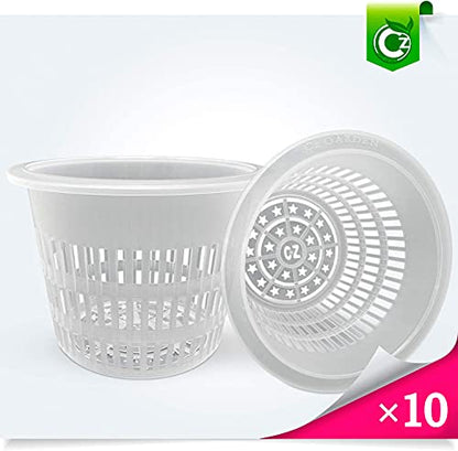 6 inch Orchid Pots | Heavy Duty Net Pots Round Cups - Wide Rim Design • Hydroponics Slotted Mesh (Cz All Star Net Pots – 10 Clear)