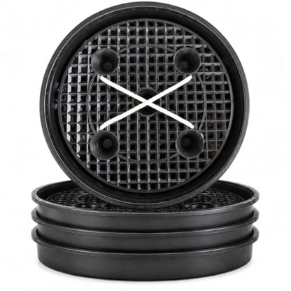 Self Watering Plant Saucers 4 Pack, 13.6 Inch Plastic Plant Saucers with Raised Grid Platforms and 8 Wicking Ropes, for Plant Pots, Fabric Grow Bags, Indoor and Patio Planters, Black