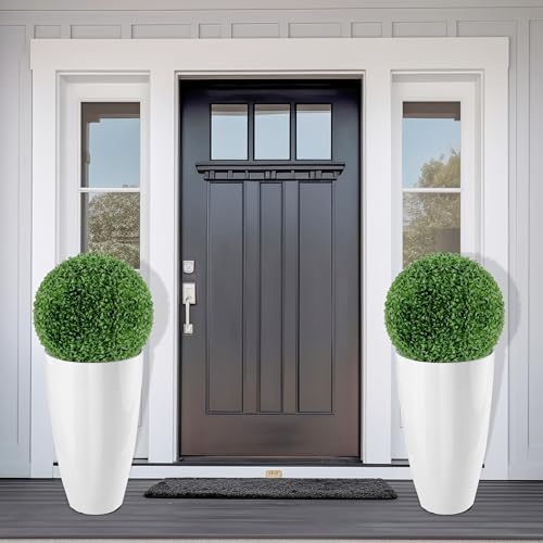 2PCS 21in Tall Planter for Outdoor Plants Large Flower Pots White - color: White