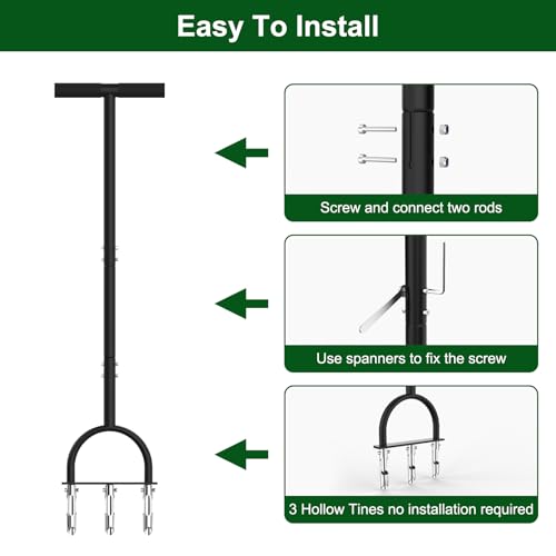Lawn Aerator Coring Tool with 3 Hollow Tines