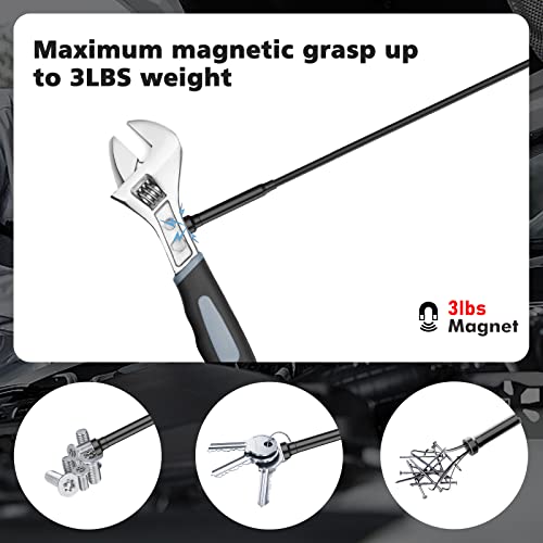 Housolution 28.34in Grabber Tool Magnetic, Bendable with LED Lights, Black - color: Black