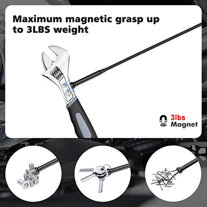 Housolution 28.34in Grabber Tool Magnetic, Bendable with LED Lights, Black - color: Black