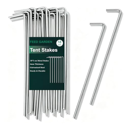 FEED GARDEN 7 Inch Tent Stakes 18 Pack Yard Inflatable Stakes for Outdoor Decorations Metal Pegs Heavy Duty Garden Hooks Camping Tent Spikes for Canopies, Tarp and Outdoor Christmas Decorations - size: 18 Pack