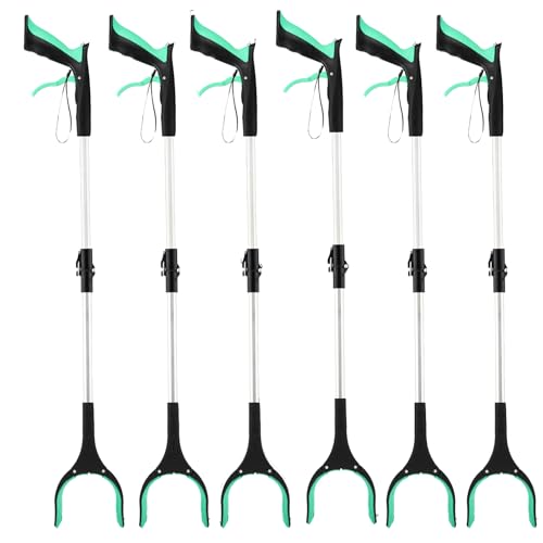 6-Pack 32inch Upgrade Foldable Grabber Reacher Tool, Reacher Grabber Pickup Tool with 4 inch Wide jaw and 360° Rotating Head,Grabbers for Seniors Outdoor & Indoor (Green) - color: Green