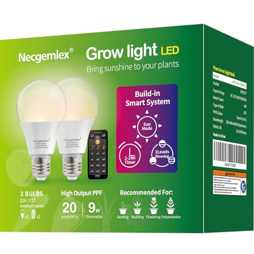 Smart Grow Light Bulbs for Indoor Plants, Programmable Timer and Dim - size: 2 Pack