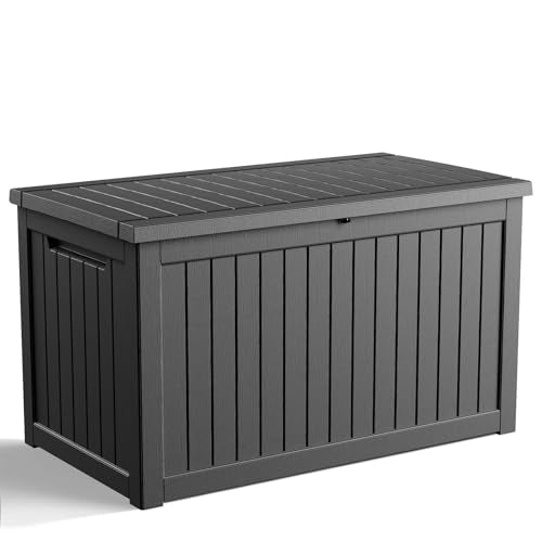 DRATO 280 Gallon Outdoor Storage Box Waterproof, Resin Large Deck Box for Patio Furniture Bench, Pool Garden Tools, Weatherproof Outside Storage Bin for Backyard Porch (Black, 280 Gallon) - color: Black, size: 280 Gallon