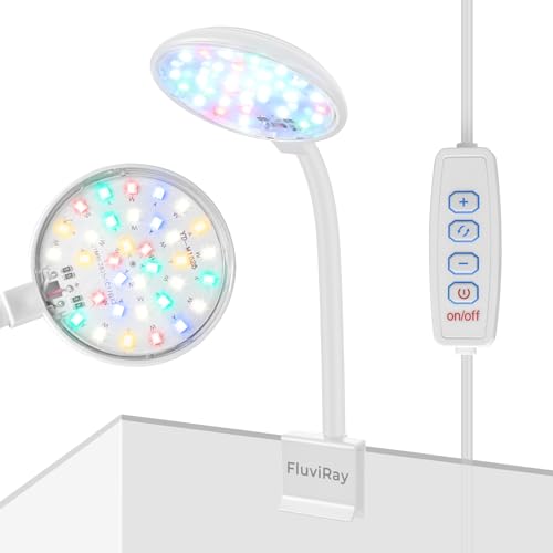 Mini Clip-On Aquarium Light 7W USB Dimmable Fish Tank Lamp with 3 Light Modes (White/RGB/Full Spectrum), 9-Level Brightness, 360° Adjustable Gooseneck for 1–3 Gallon Tanks - color: White