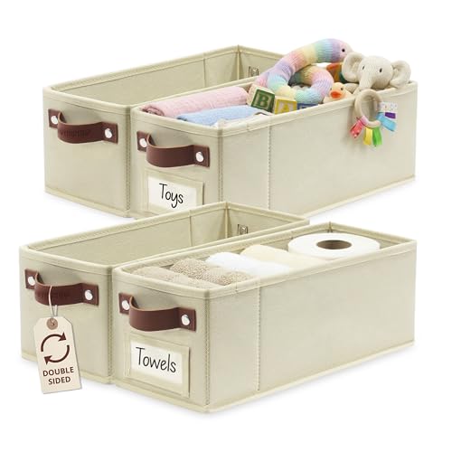 DECOMOMO Narrow Storage Bins, Small Basket with Handles (Beige, 4 Pack) - color: Beige, size: Narrow / 4pcs
