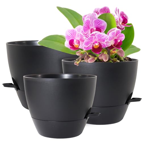 WSMKSZ 12/10/9 inch Self Watering Pots for Indoor Outdoor Plants, Set of 3 - color: Black, size: 12"+10"+9"