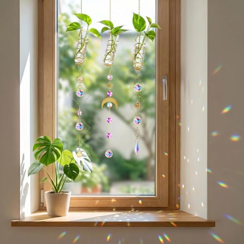 3pcs Crystal Suncatchers with Plant Propagation Tubes for Window Wall - color: Golden-3pcs