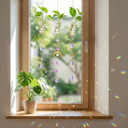 3pcs Crystal Suncatchers with Plant Propagation Tubes for Window Wall - color: Golden-3pcs