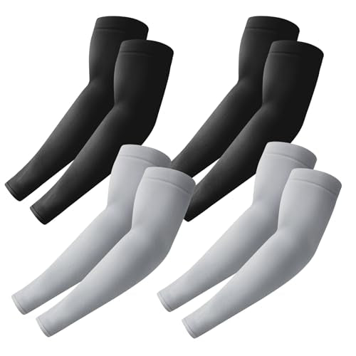 PFFY 4 Pairs Arm Sleeves for Men Women Cooling UV Protection Compression - color: Black*2 + Grey*2