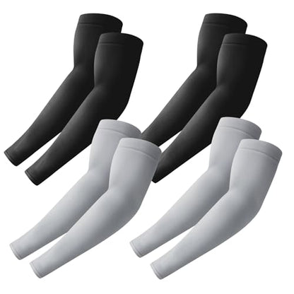 PFFY 4 Pairs Arm Sleeves for Men Women Cooling UV Protection Compression - color: Black*2 + Grey*2