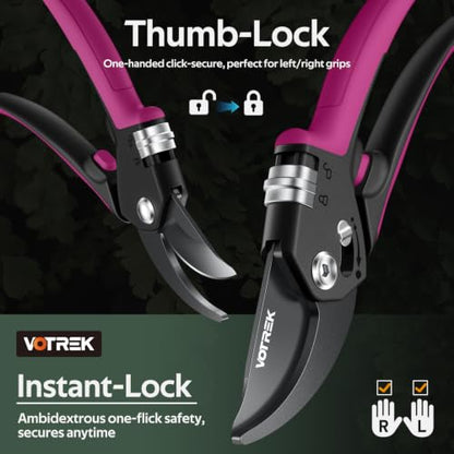 Garden Shears, Patented Stepless Handle Opening for All Hand Sizes - color: Pink