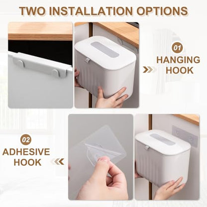 uxcell Kitchen Compost Bin Hanging Small Trash Can, 7L/1.8Gallon Plastic Trash Can with Lid, Suitable for Countertop, Under Sink or Wall Mounted, White - color: White