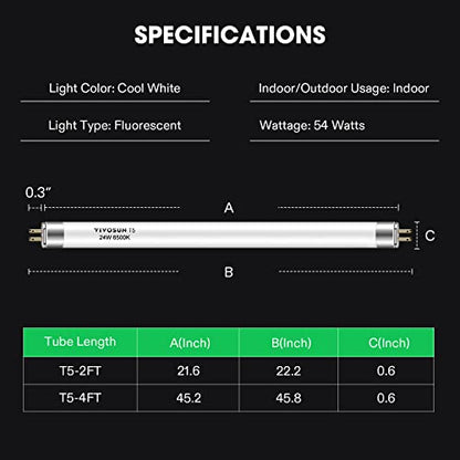 VIVOSUN T5 Grow Light Bulbs 2Ft 22 Inches, 24W 6500K HO Light Bulbs, 5-Pack - size: 2 Feet