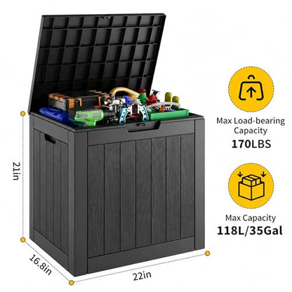 35 Gallon Outdoor Storage Box Waterproof Deck Box Patio Storage - color: Black, style: 35Gallon-style2