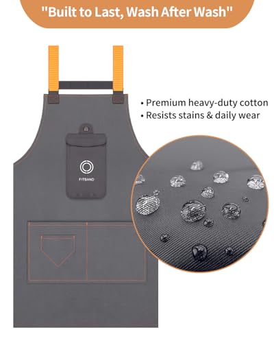 Adjustable Work Apron with Secure Multi Phone Pocket - Design for Cooking, BBQ, Gardening, Carpentry, Bartending, Serving