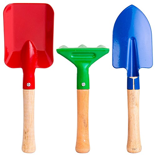 8" Long Gardening Tools for Kids, 3-Piece Kids Garden Tools with Rake,Shovel and Trowel