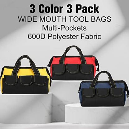 Sanwuta 3 Pack 16 Inch Tool Bags, Classic, Blue, Red, Yellow - color: Blue, Red, Yellow, size: 16 Inch, style: Classic