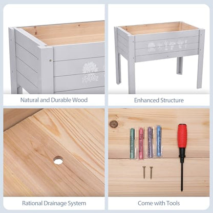 Raised Garden Bed with DIY Chalkboard, 30 x 24 x 18 inch, Gray - color: Gray
