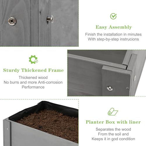 Raised Garden Bed with Legs, 31x16x31'', Outdoor Wood Elevated Planter Box, Grey Cedar, Thick Legs, w/Liner - size: 31x16x31in (1 Unit)