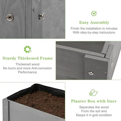 Raised Garden Bed with Legs, 31x16x31'', Outdoor Wood Elevated Planter Box, Grey Cedar, Thick Legs, w/Liner - size: 31x16x31in (1 Unit)