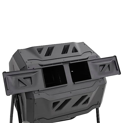 42.3 Gal Rotating Compost Bin, Black Dual Chamber Tumbling Composter with 360 Degree Rotation, Garden Compost Bin for Kitchen and Yard Waste, 28.7"x25.2"x37.4"
