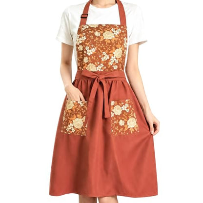 Pinafore Aprons for Women with Pockets, Floral Apron Dress for Cooking