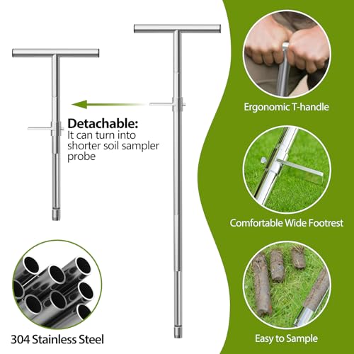 SPECILITE 36" 304 Stainless Steel Soil Sampler Probe with Bags, Weed Puller