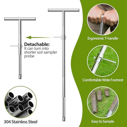 SPECILITE 36" 304 Stainless Steel Soil Sampler Probe with Bags, Weed Puller