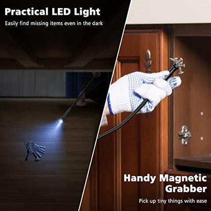 Housolution 28.34in Grabber Tool Magnetic, Bendable with LED Lights, Black - color: Black
